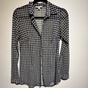 CAbi Blue and White Checkered Button-Down Shirt